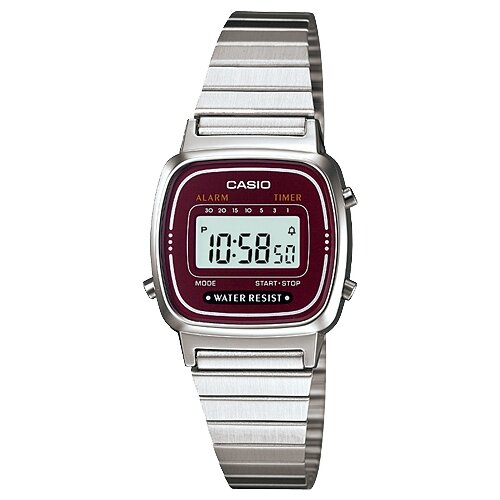 Наручные часы CASIO Vintage LA670WA-4, серебряный, бордовый