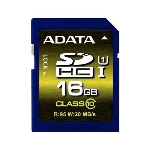 Карта памяти ADATA SDHC 16 ГБ Class 10, UHS Class 1, R/W 95/20 МБ/с