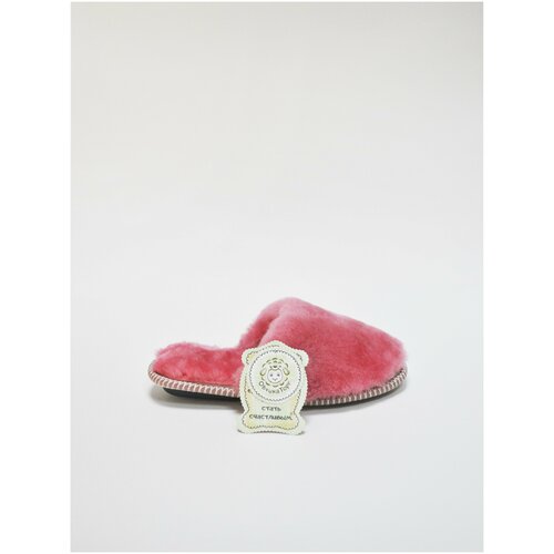 фото Тапочки овчинаторг, натуральный мех, нескользящая подошва, размер 38, розовый