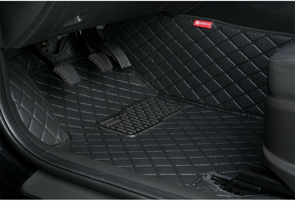 Кожаные 3D коврики Autozs Premium для Mercedes-Benz E-klasse V (W213) (2016+) черные с черной строчкой