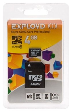 Карта памяти MicroSD 4GB Exployd Class 10 + SD адаптер