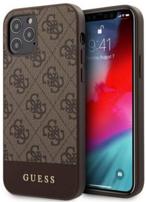 Чехол-накладка для iPhone 12 / 12 Pro (6.1) Guess 4G Stripe Metal logo Hard PU, Brown (GUHCP12MG4GLBR)