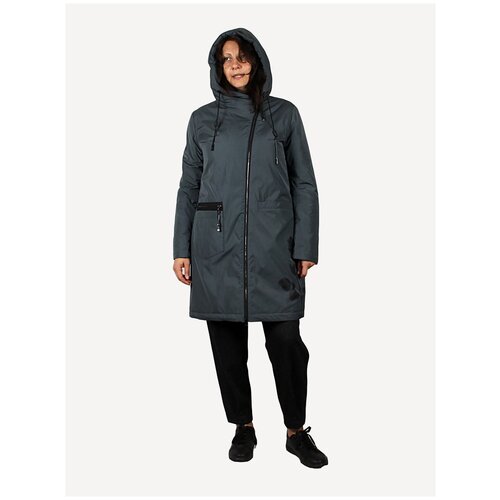 фото Куртка женская демисезонная с капюшоном удлиненная, размер 50 / l, зеленый, обхват груди 98-102 см covily