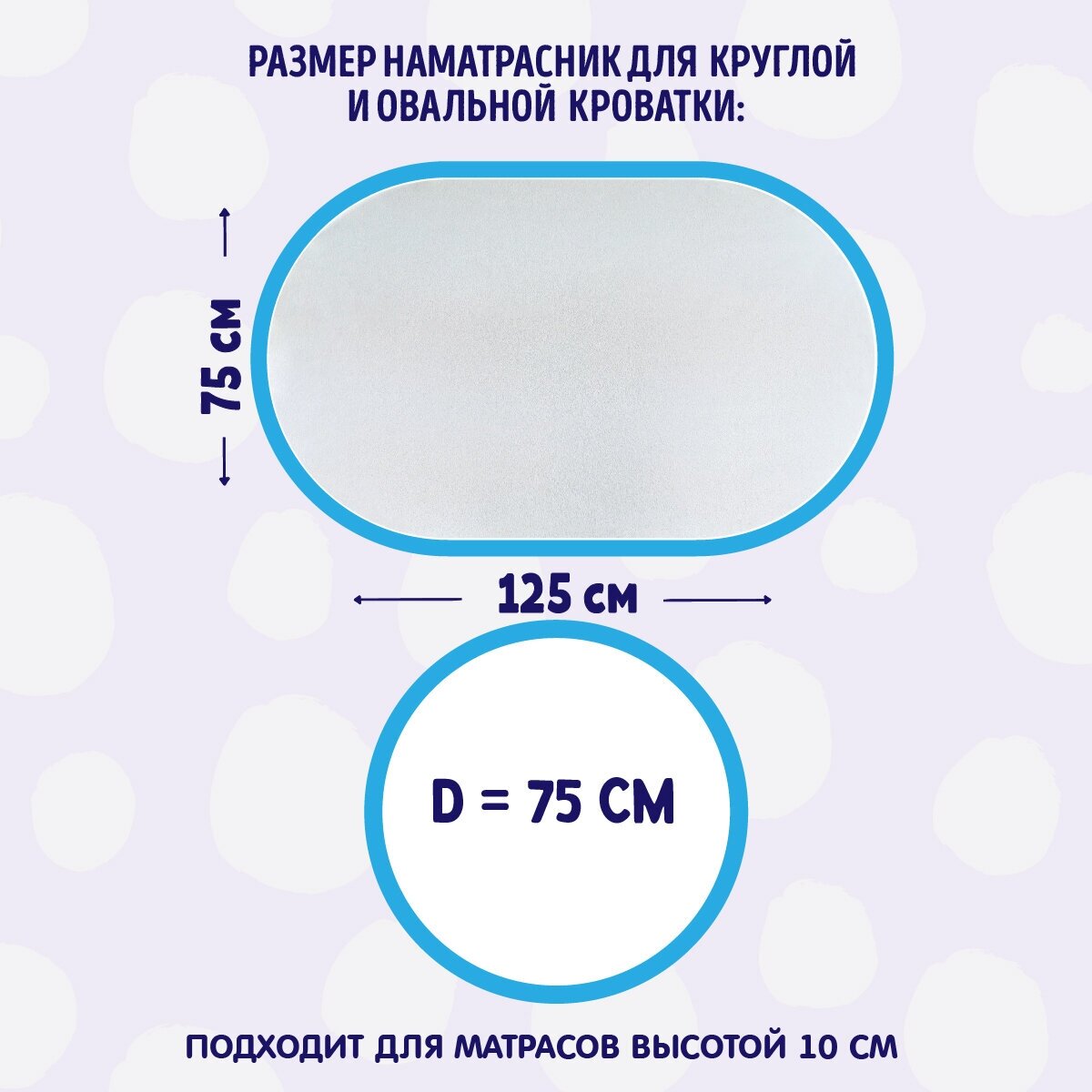 Наматрасник защитный для детской кровати Пелигрин непромокаемый махровый, круглый и овальный 2 шт. (75х75 см и 75х125 см) голубой