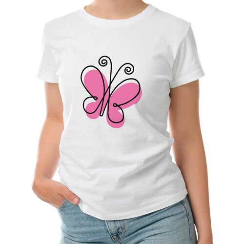 Женская футболка «Бабочка линейный рисунок» (2XL, белый)