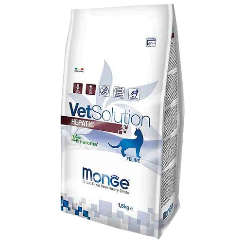 Сухой корм для кошек Monge VetSolution, при проблемах с печенью, беззерновой 1.5 кг