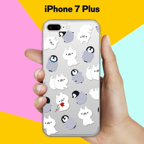 Силиконовый чехол Котики и пингвины на Apple iPhone 7 Plus чехол книжка на apple iphone 8 plus 7 plus эпл айфон 7 плюс 8 плюс с рисунком милующиеся котики черный