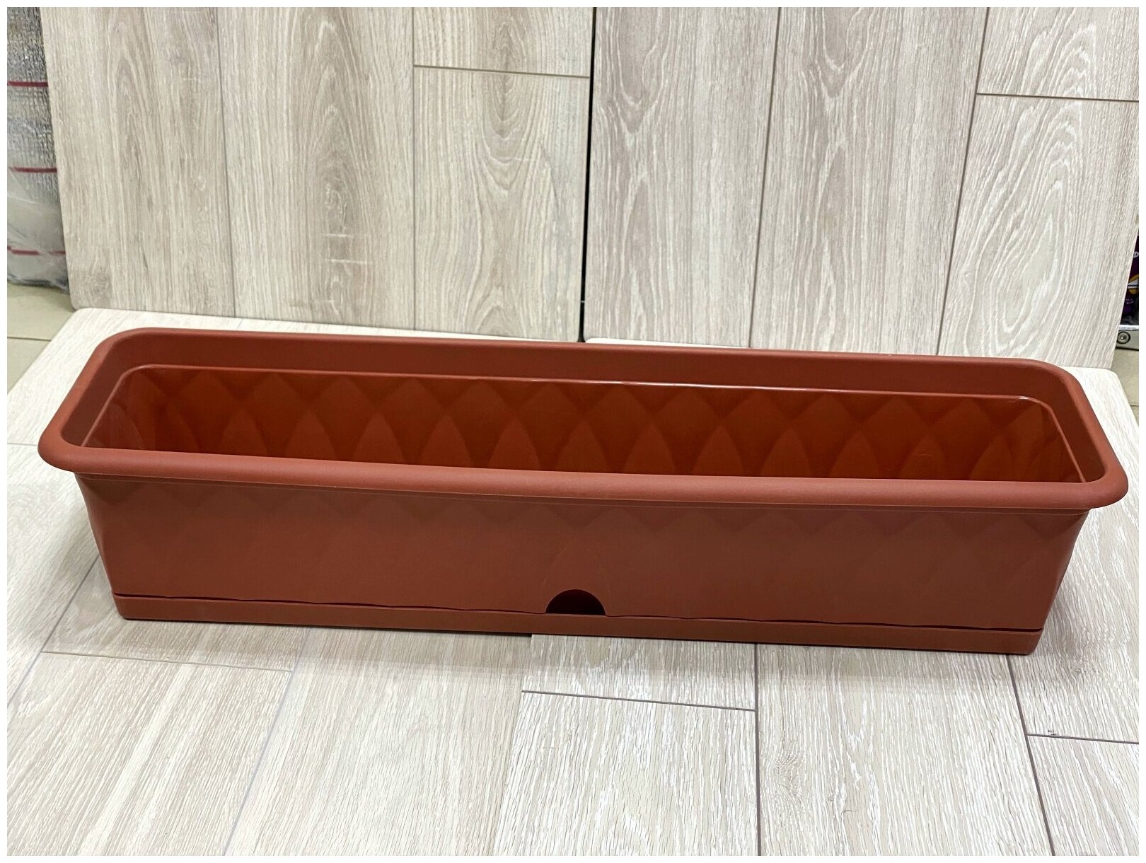 Ящик для растений Сиена с поддоном 93 см, терракотовый — фото 1