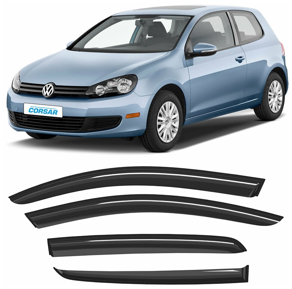Дефлекторы на окна Voron Glass CORSAR Volkswagen Golf V Hb 3d 2003-2009, комплект 2 шт, - фото №13