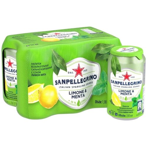 Газированный напиток Sanpellegrino Limone e Menta лимон и мята, 24 шт. в уп. 0.33