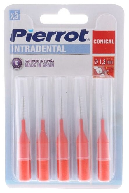Зубной ершик Pierrot Intradental Conical, красный, 5 шт., диаметр щетинок 1.3 мм