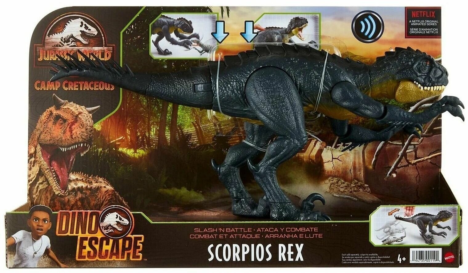 Фигурка динозавра Jurassic World Хлопающий скорпиос рекс Scorpios Rex Slash 'n Battle Mattel HBT41