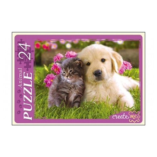 Купить Пазл Рыжий кот Котенок и щенок (ПУ24-5908), 24 дет.