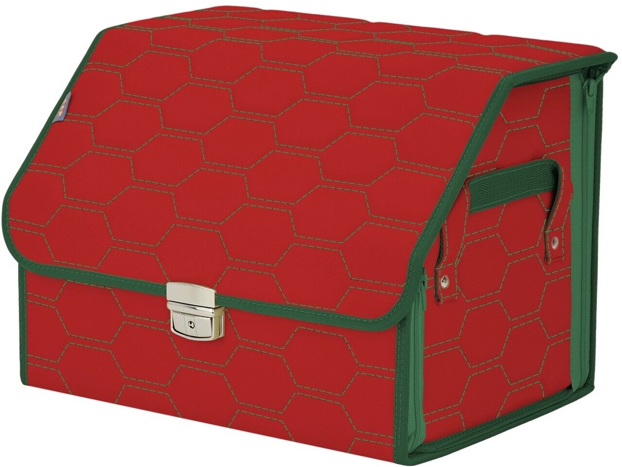 Органайзер-саквояж в багажник "Союз Премиум" (размер M). Цвет: красный с зеленой прострочкой Соты.