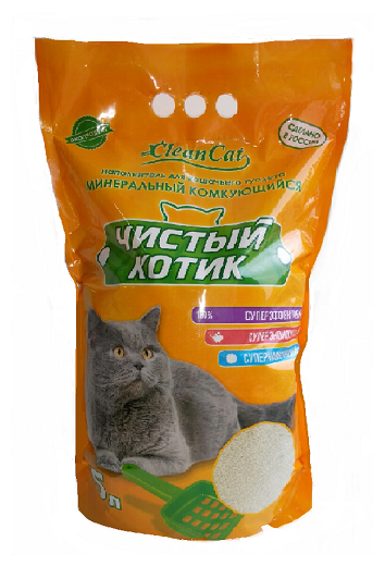 Наполнитель Чистый котик, минеральный, комкующийся, 5 л - фотография № 2