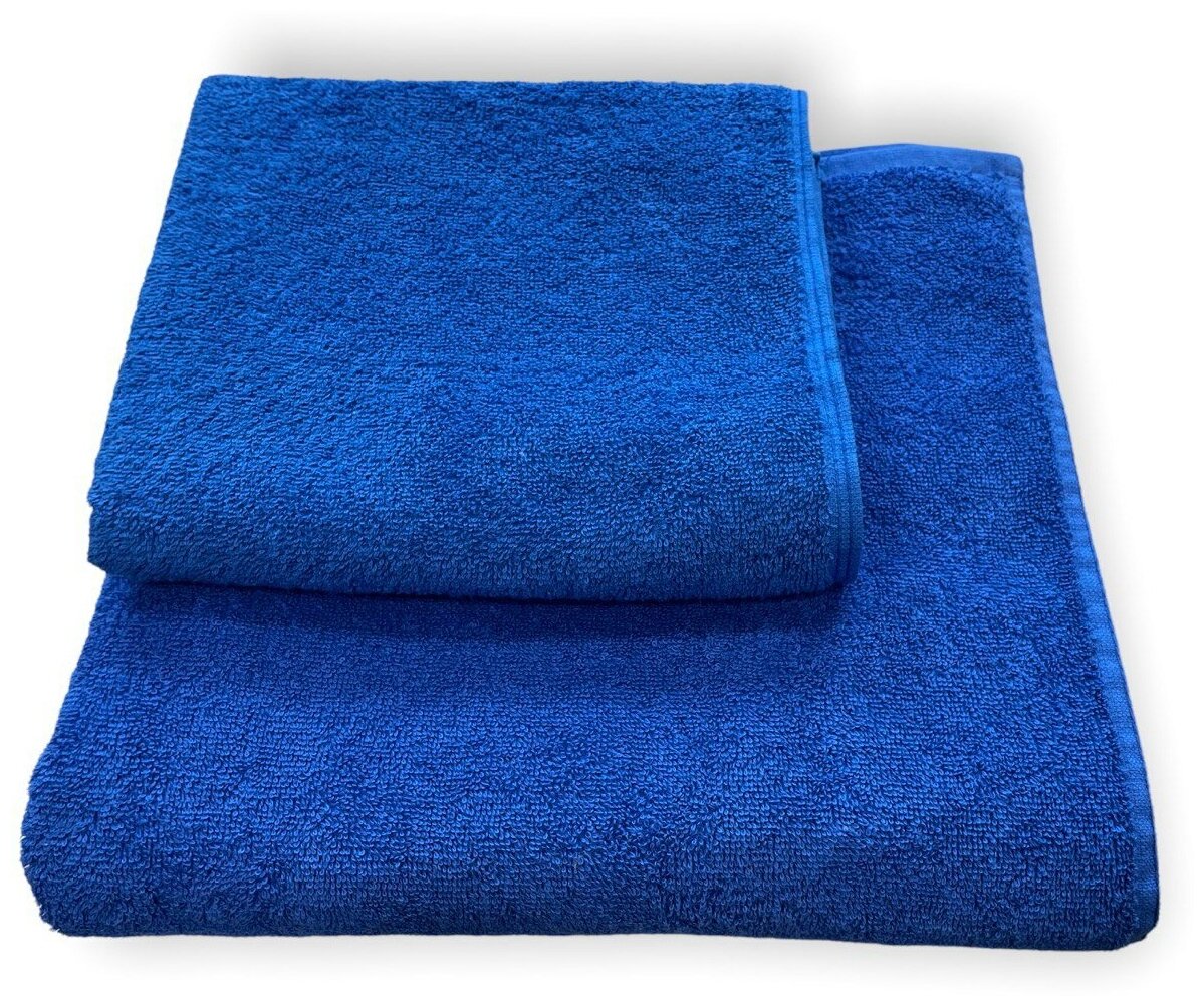 фото Набор махровых полотенец TJ из 2-х штук (50*90, 70*140 см.). Пл. 400 гр. Цвет - Синий.