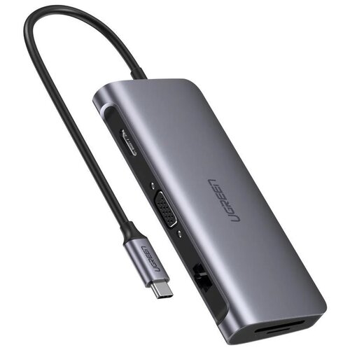 USB-концентратор UGreen CM179 (40873), разъемов: 3, 12 см, серый usb 3 0 hub to hdmi usb3 0 rj45 ethernet adapter usb splitter 1000mbps network card pd change for macbook laptop pc tablet