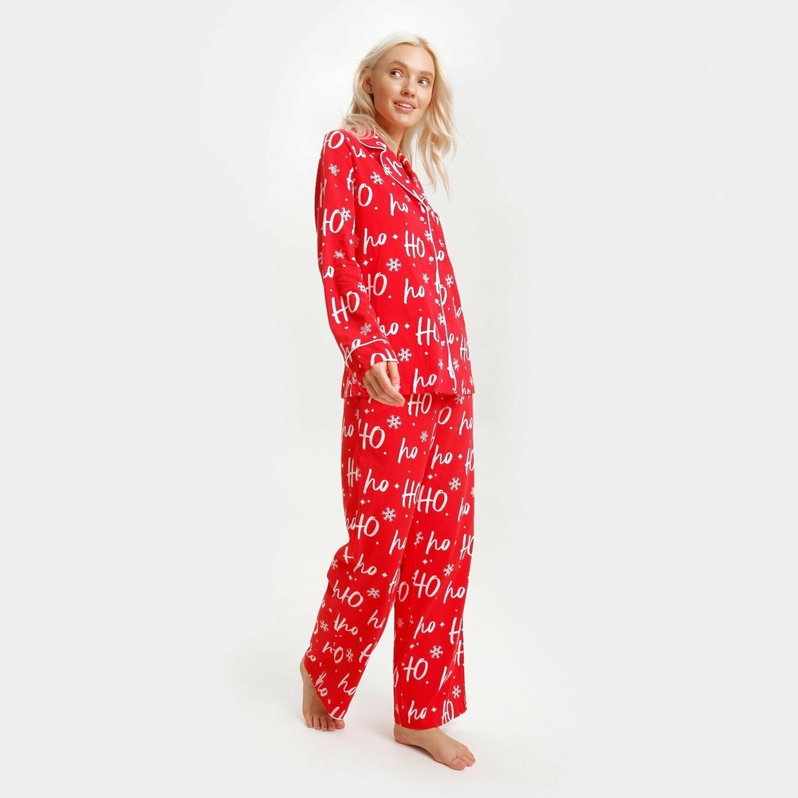 Пижама новогодняя женская (рубашка и брюки) KAFTAN ХоХо, размер 44-46 - фотография № 2