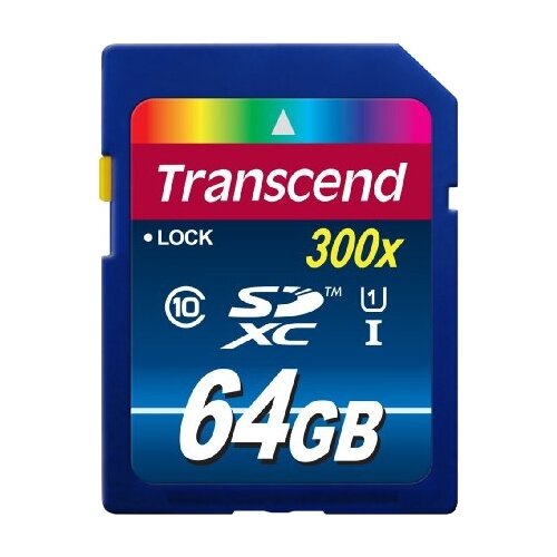 Карта памяти Transcend SDXC 64 ГБ Class 10, V10, A1, UHS-I U1, R/W 45/25 МБ/с, 1 шт., черный