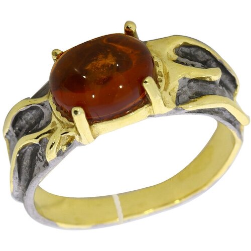 Кольцо Diamant online, серебро, 925 проба, янтарь, размер 18, оранжевый