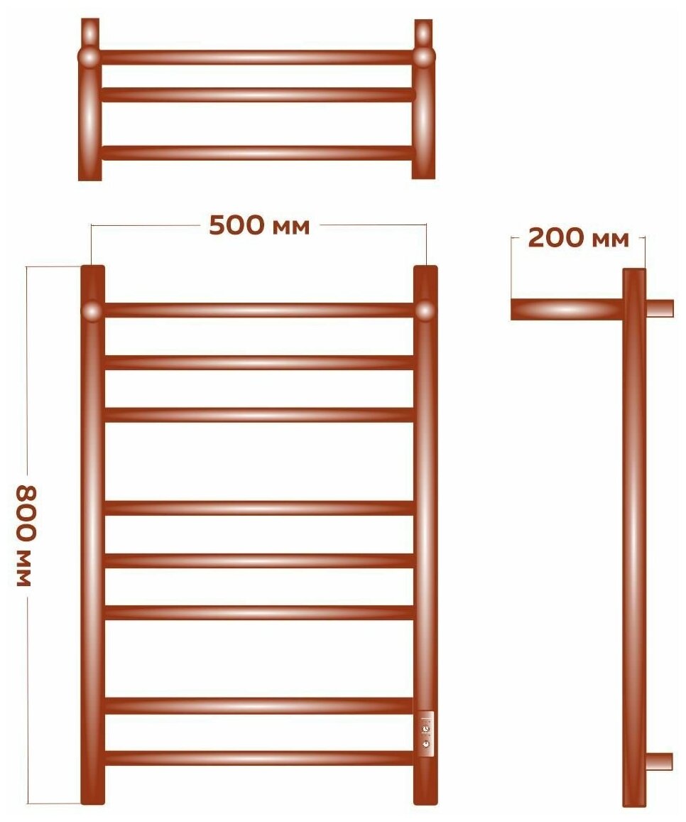 Полотенцесушитель электрический с полкой BAU Stil Shelf 50х80, 7 планок, универсальный, черный матовый RAL 9005 - фотография № 7