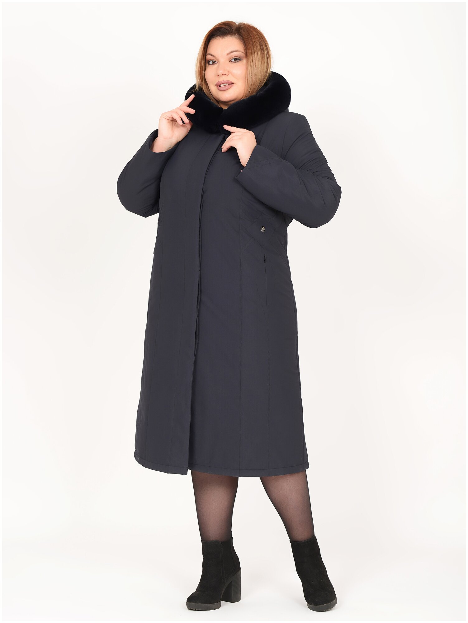 Приталенное зимнее женское пальто с натуральным мехом Karmel Style ЕП 18 