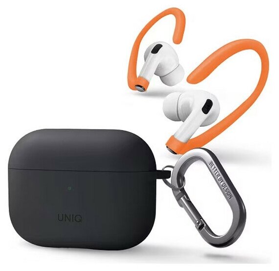 Uniq для Airpods Pro 2 чехол NEXO Liquid silicone +carabin +Sports ear hooks Grey