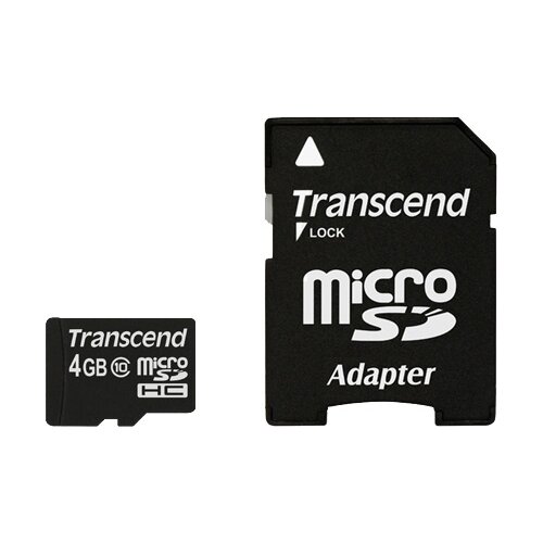 Карта памяти 16GB microSD, Transcend microSDHC Class 10 (SD адаптер)