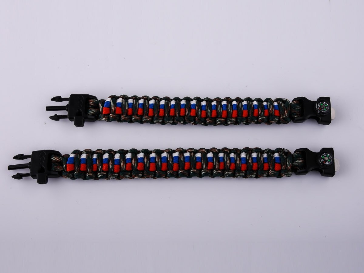 Плетёный браслет для мужчин (компас, свисток и огниво) 21 см