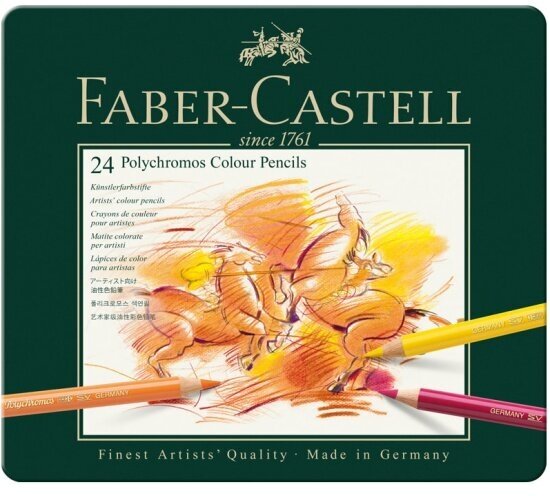 Карандаши цветные Faber-castell художественные "Polychromos" 24 цвета, заточен, метал. коробка