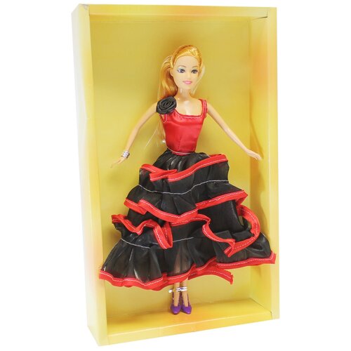 Большая кукла в вечернем платье 29 см (Красно-черном платье с браслетом на руке)
