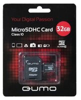 Карта памяти Qumo microSDHC class 10 32GB + SD adapter
