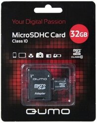 Карта памяти MicroSD 32Gb Qumo SDHC Class 10, UHS Class 1 80MB/s + SD adapter (QM32GMICSDHC10)