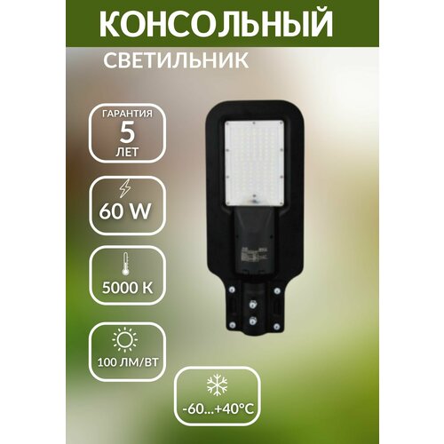 Консольный светильник LED 60W 5000К фонарь уличный черный