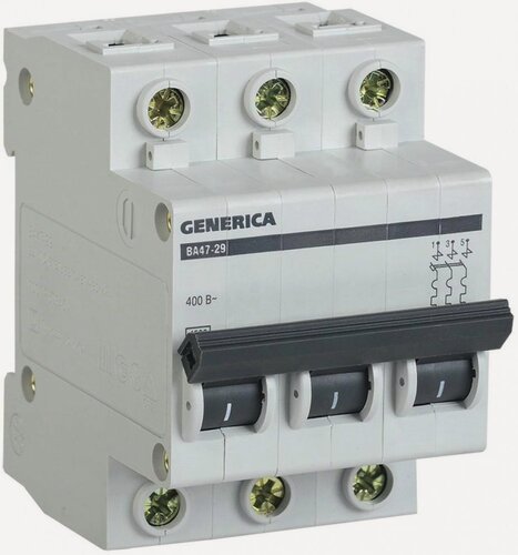 Изображение товара Выключатель автоматический Generika ВА47-29 3Р 20А 4,5кА х-ка С