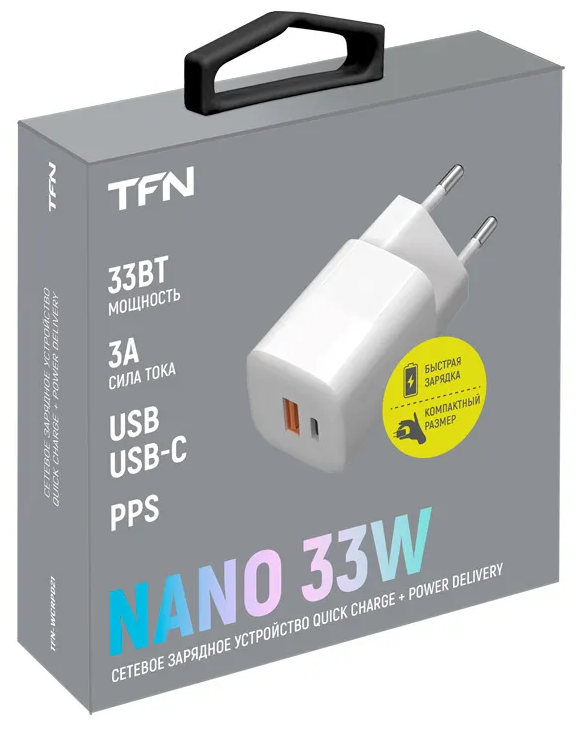 Сетевое зарядное устройство TFN nano A+C PD 33W white б/кабеля - фото №2