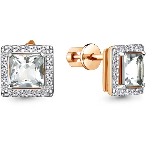 Серьги из золочёного серебра Aquamarine А49367А-п с фианитом