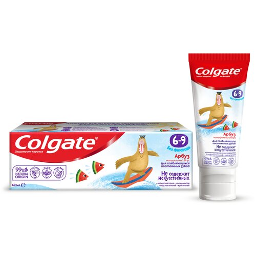 Зубная паста детская Colgate 6-9, без фторида, для детей от 6 до 9 лет, со вкусом арбуза, 60 мл