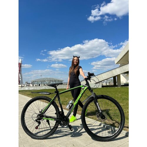 Велосипед алюминиевый туристический Richiesto 27 диаметр колес 19 рама чёрно-зелёный подростковыйвзрослыйженскиймужской 1906300₽