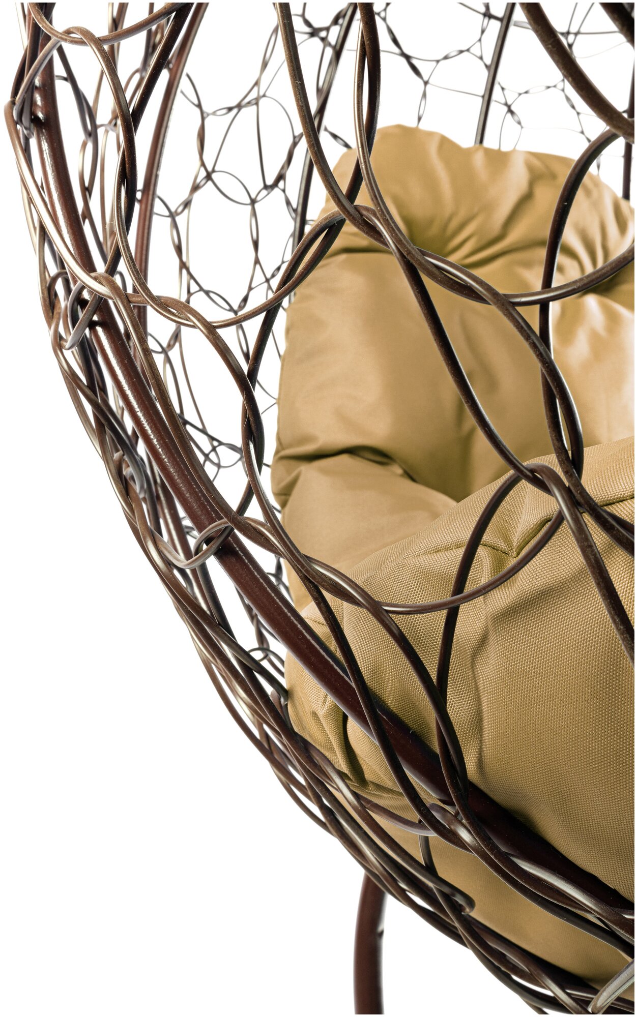 Кресло M-Group круг на подставке ротанг коричневое, бежевая подушка - фотография № 10