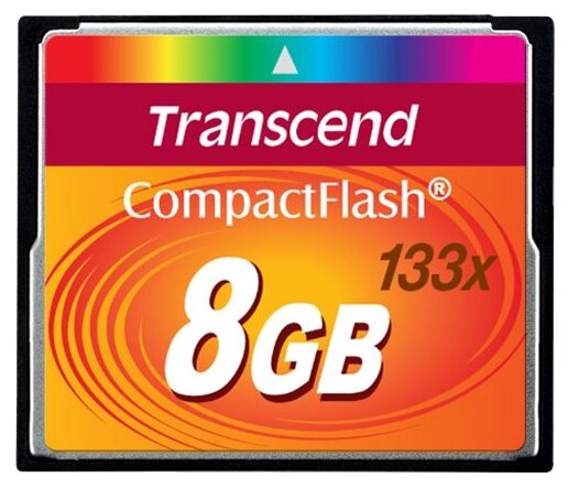 Карта памяти Transcend Compact Flash 8 ГБ Class 10, V10, A1, UHS-I U1, R/W 20/18 МБ/с, 1 шт., оранжевый