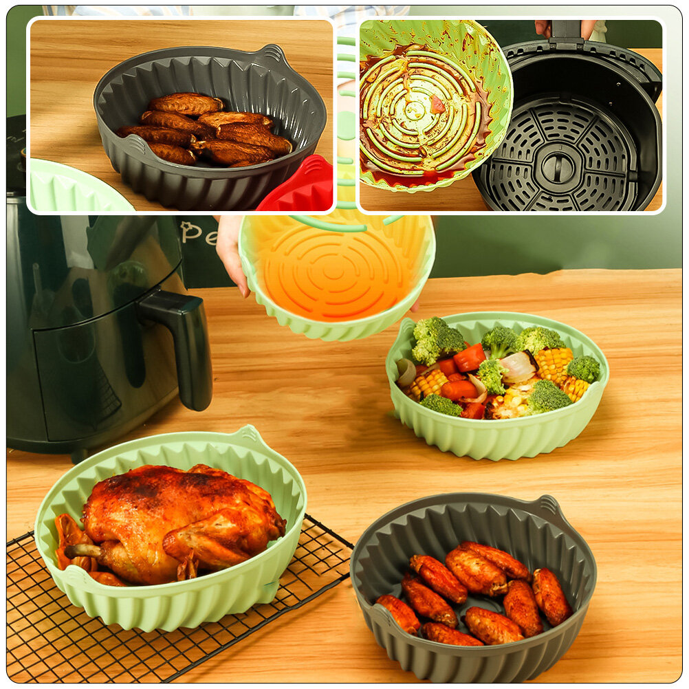 Silicone Air Fryer Tray Для Приготовления Еды Без Пригорания Размер 19X19X6Cm