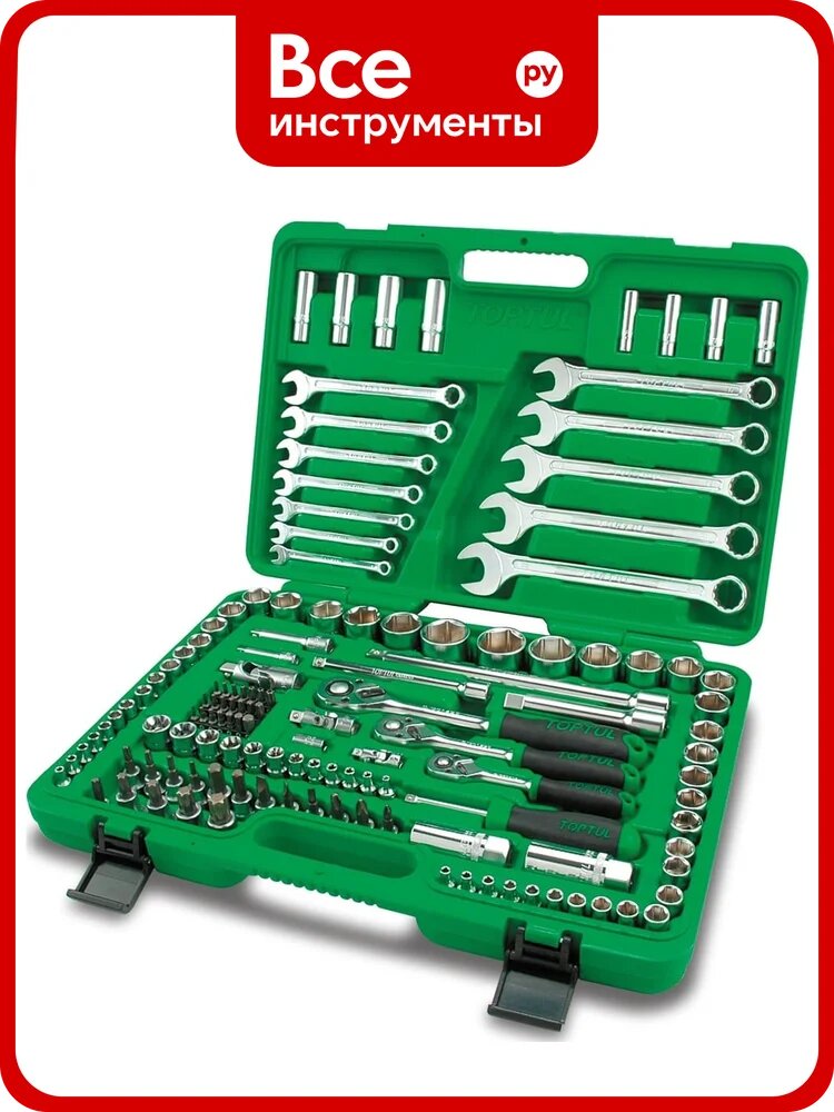 Набор головок и ключей TOPTUL 1/4", 3/8", 1/2" 6 гранные, 216 предметов GCAI216R