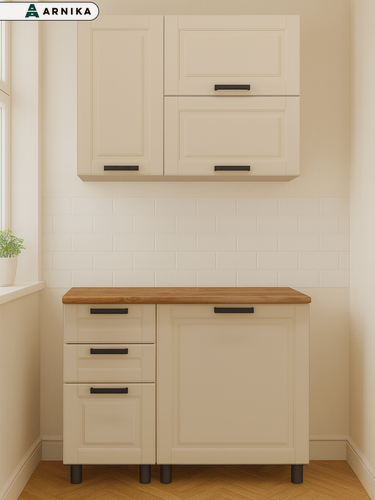 Изображение товара Кухонный гарнитур ARNIKA , ЛДСП/МДФ, 1м, прямой, с 3 ящиками, кремовый