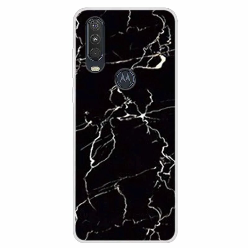 Чехол Motorola One Action, черный мрамор, силикон