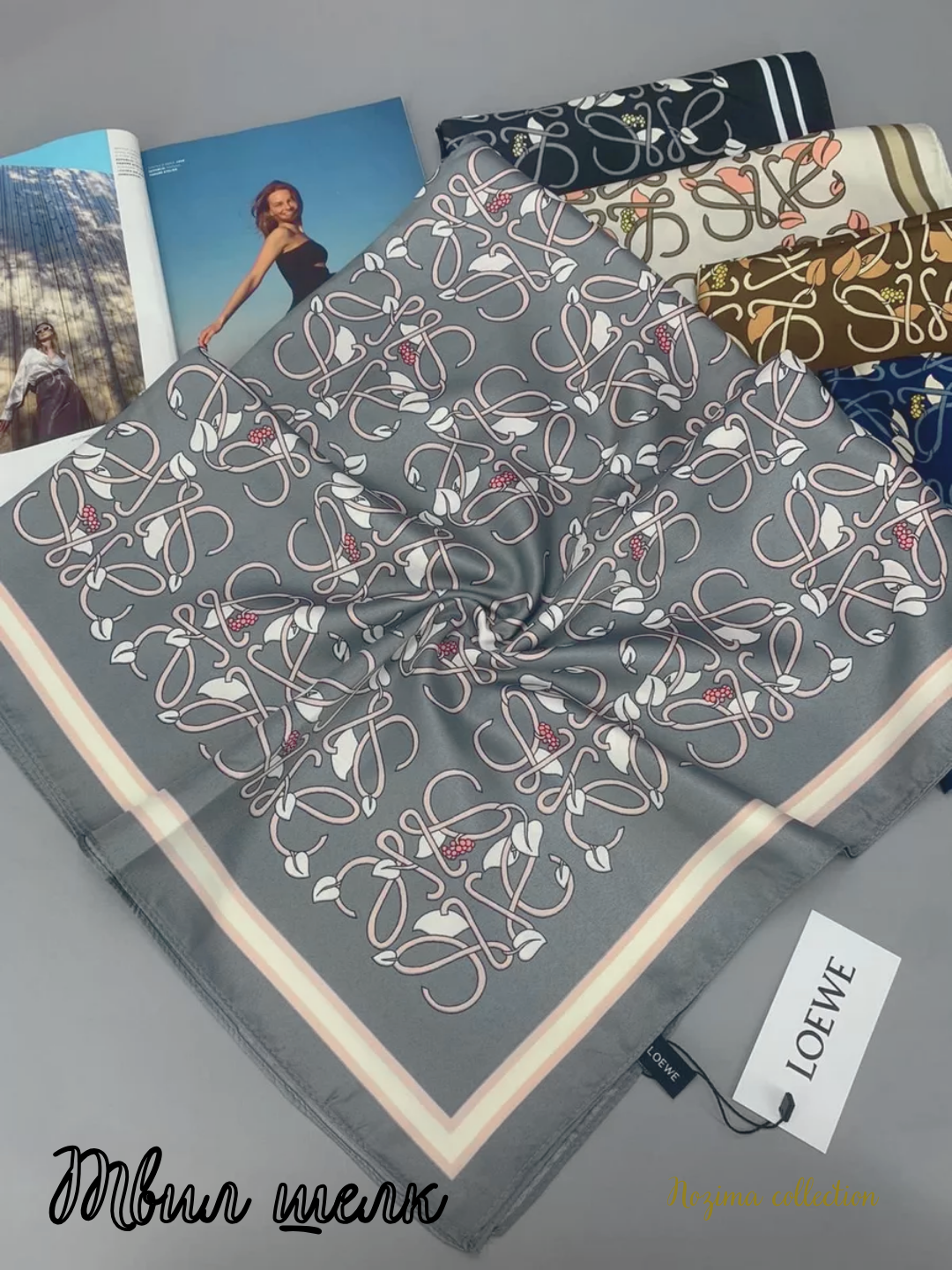 Платок  для девочек и женщин,90х90 см, серый меланж