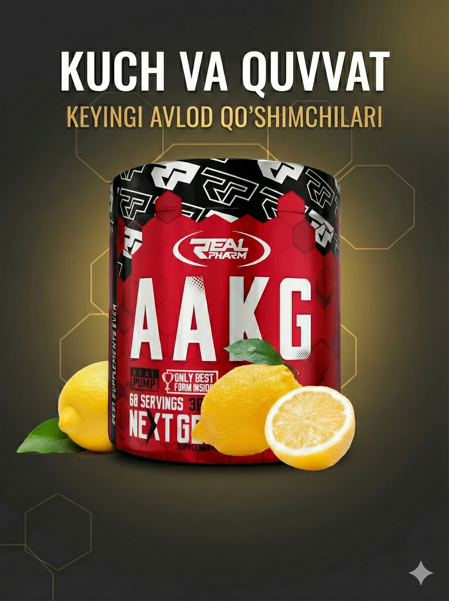 Real Pharm AAKG 300 г Лимон — порошковая аминокислотная добавка