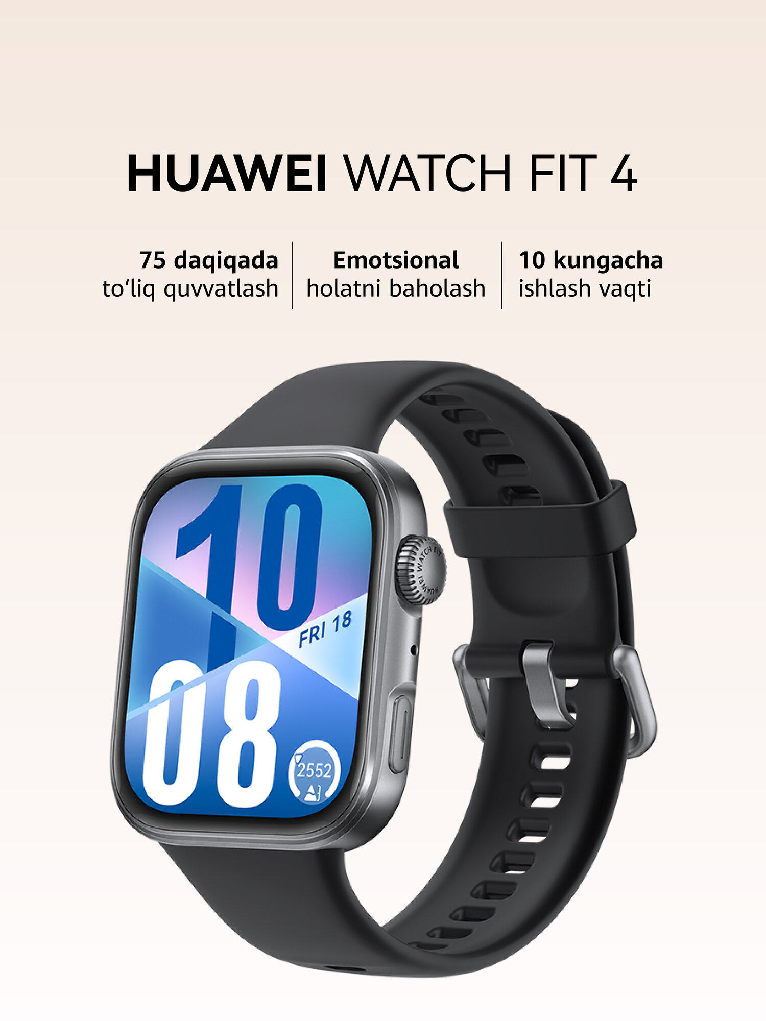 Умные часы HUAWEI WATCH FIT 4 Черный, 43 мм. 1.82" Amoled, 2000 нит