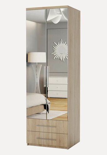 Изображение товара Шкаф для одежды Комфорт МШЯ-21, распашной, 100х45х220 см, с ящиками, с зеркалами Дуб Сонома