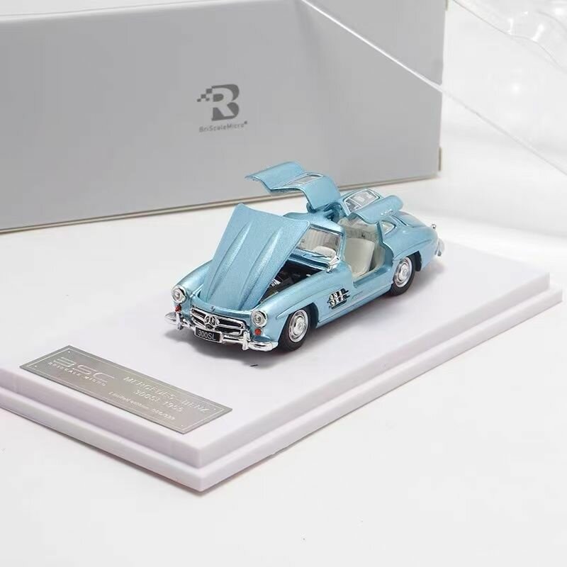BSC 1:64 Mercedes-Benz 300SL W198 Gullwing Классический винтажный автомобиль Литая модель с полностью открывающимися дверями